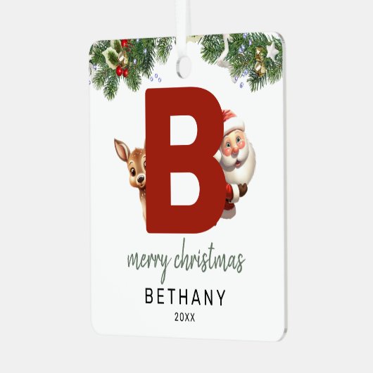 Kinder letter B monogram kerstboom Metalen Ornament (Voorkant links)