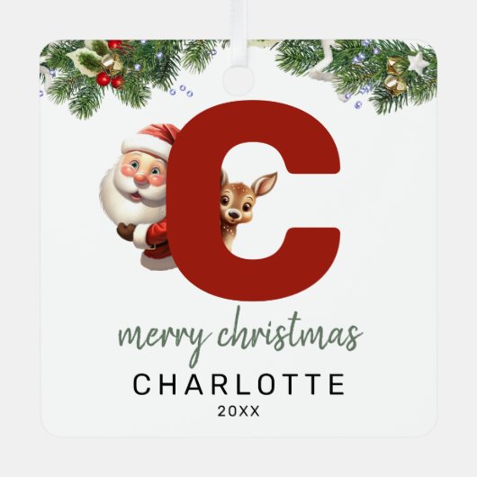 Kinder letter C monogram kerstboom Metalen Ornament (Voorkant)