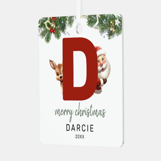 Kinder letter D Monogram kerstboom Metalen Ornament (Voorkant links)