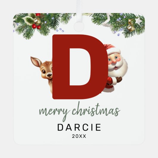 Kinder letter D Monogram kerstboom Metalen Ornament (Voorkant)