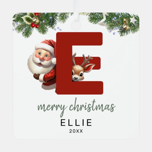 Kinder letter E Monogram kerstboom Metalen Ornament (Voorkant)