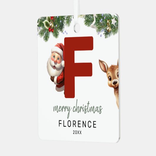 Kinder letter F Monogram kerstboom Metalen Ornament (Voorkant links)