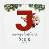 Kinder letter J Monogram kerstboom Metalen Ornament (Voorkant)