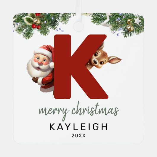 Kinder letter K Monogram kerstboom Metalen Ornament (Voorkant)