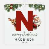 Kinder letter N Monogram kerstboom Metalen Ornament (Voorkant)