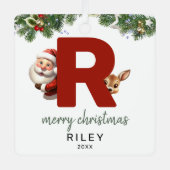 Kinder letter R Monogram kerstboom Metalen Ornament (Voorkant)