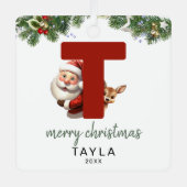 Kinder letter T Monogram kerstboom Metalen Ornament (Voorkant)