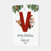 Kinder letter V Monogram kerstboom Metalen Ornament (Voorkant links)