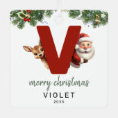 Kinder letter V Monogram kerstboom Metalen Ornament (Voorkant)
