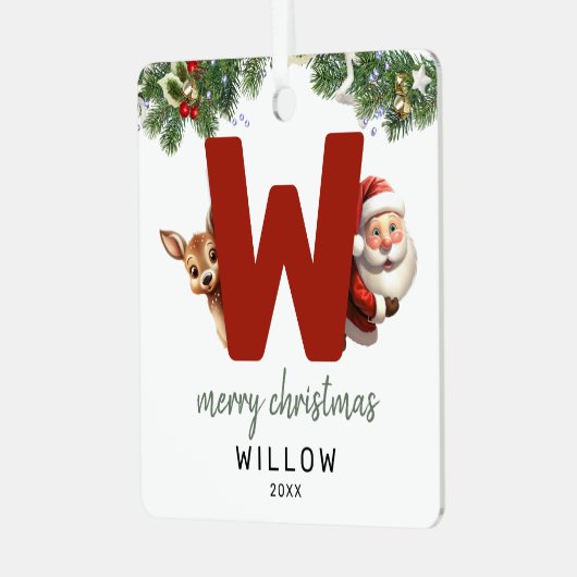 Kinder letter W Monogram kerstboom Metalen Ornament (Voorkant links)