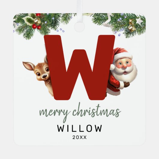 Kinder letter W Monogram kerstboom Metalen Ornament (Voorkant)