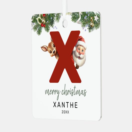 Kinder letter x monogram kerstboom metalen ornament (Voorkant links)