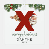 Kinder letter x monogram kerstboom metalen ornament (Voorkant)