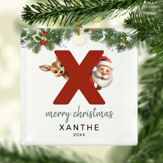 Kinder letter x monogram kerstboom metalen ornament