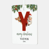 Kinder letter Y Monogram kerstboom Metalen Ornament (Voorkant links)