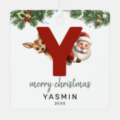 Kinder letter Y Monogram kerstboom Metalen Ornament (Voorkant)