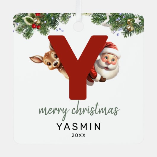 Kinder letter Y Monogram kerstboom Metalen Ornament (Voorkant)