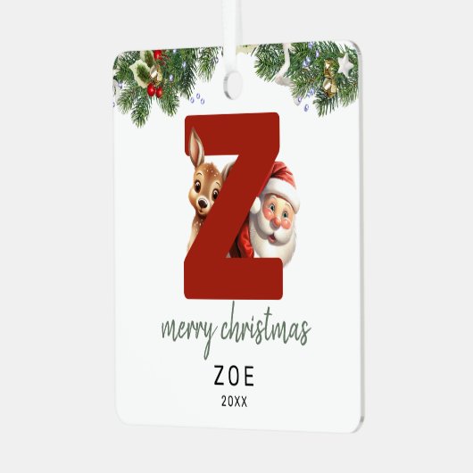 Kinder letter Z Monogram kerstboom Metalen Ornament (Voorkant links)