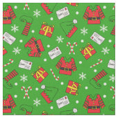 Kinder Leuk Groene en Rode Kerstmis Elf Patterned Stof (Close Up)