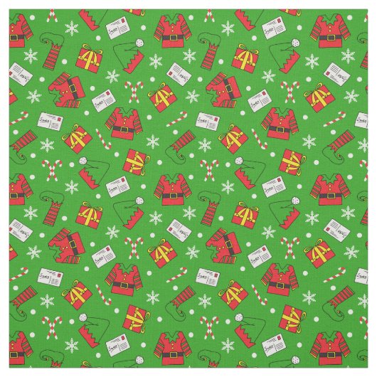 Kinder Leuk Groene en Rode Kerstmis Elf Patterned Stof (Swatch)
