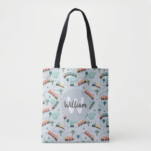 Kinder Leuke Blauwe Treinreis Monogram Patroon Jon Tote Bag (Voorkant)