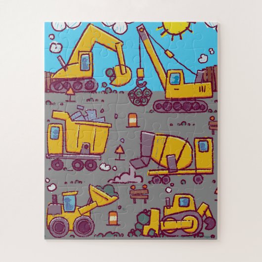 Kinder Leuke Bouwplaats en Voertuigen Legpuzzel (Verticaal)