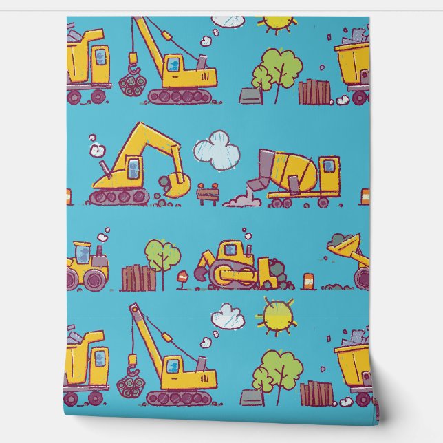 Kinder Leuke Bouwplaats & Voertuigen Behang (Afrollen)