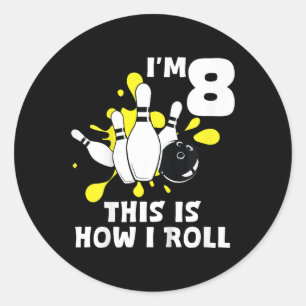 Kinder leuke bowling verjaardagsfeestje ik ben 8 d ronde sticker