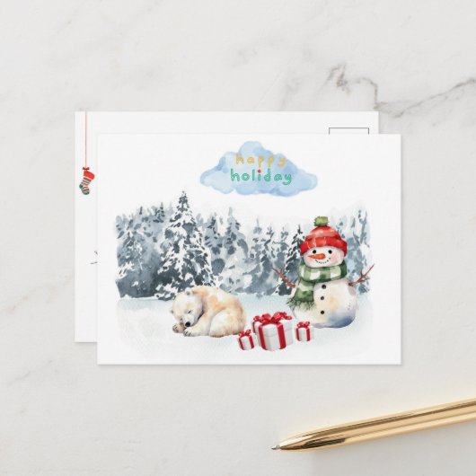 Kinder leuke kerstvakantie briefkaart met sneeuwpo (Voorkant / Achterkant in situ)