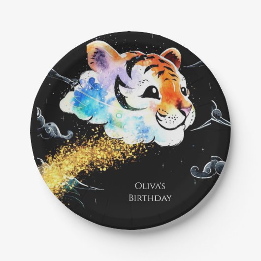 Kinder leuke tijger verjaardag papieren bordje (Voorkant)