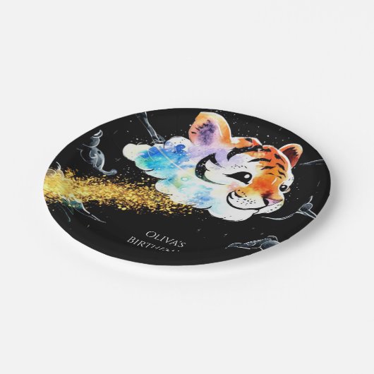 Kinder leuke tijger verjaardag papieren bordje (Gekanteld)