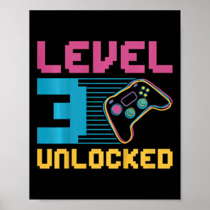 Kinder Level 3 Ontgrendelde Verjaardag Gaming Poster