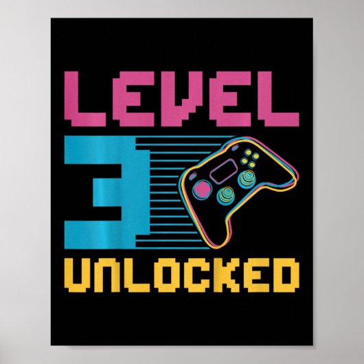 Kinder Level 3 Ontgrendelde Verjaardag Gaming Poster (Voorkant)