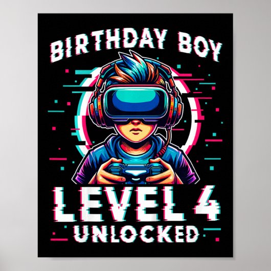 Kinder Level 4 ontgrendeld 4 jaar oude verjaardags Poster (Voorkant)