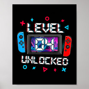 Kinder Level 4 ontgrendelde gamer 4e verjaardag ca Poster