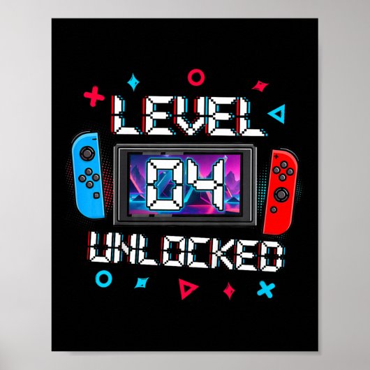 Kinder Level 4 ontgrendelde gamer 4e verjaardag ca Poster (Voorkant)