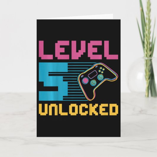 Kinder Level 5 Ontgrendelde Gaming Verjaardag Kaart (Voorkant)