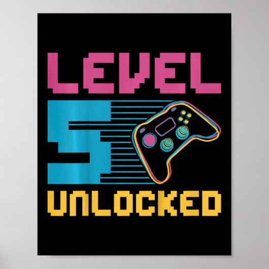 Kinder Level 5 Ontgrendelde Gaming Verjaardag Poster (Voorkant)