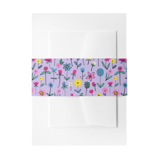 Kinder Lila Floral Pattern Birthday Uitnodigingen Wikkel (Voorkant Voorbeeld)
