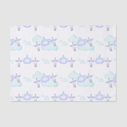 Kinder Lila Vliegtuig Vliegende Luchtvaart Verjaar Tissuepapier (Voorkant)