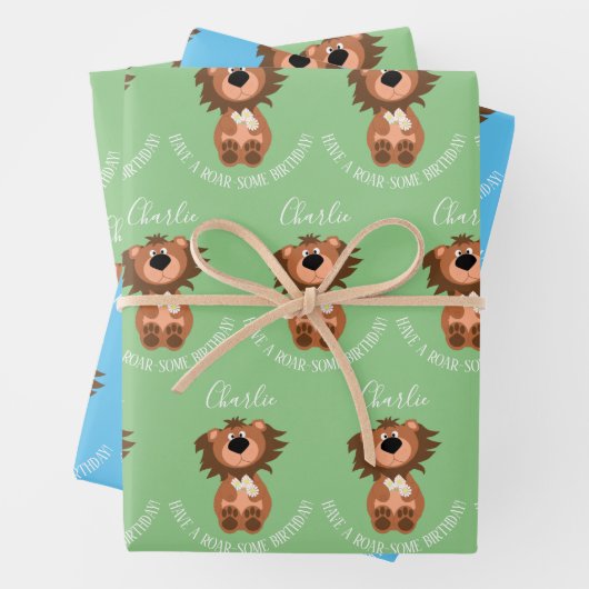 Kinder lion roar-some gepersonaliseerd inpakpapier vel (In situ)
