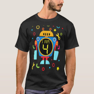 Kinder Little Robot Birthday 4th Birthday technicu T-shirt