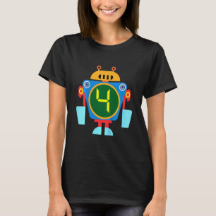Kinder Little Robot Birthday 4th Birthday technicu T-shirt
