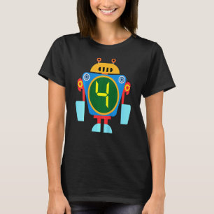 Kinder Little Robot Birthday 4th Birthday technicu T-shirt