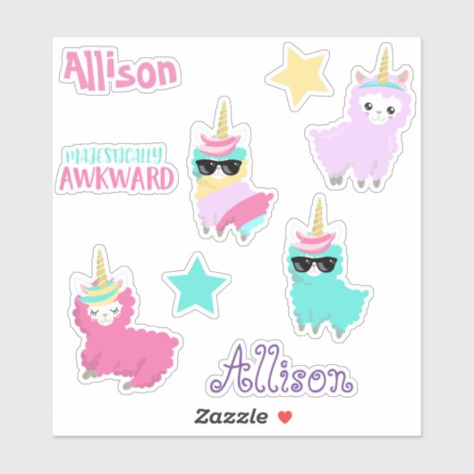 Kinder Llama Eenhoorn Gepersonaliseerde Fun set Sticker (Vel)