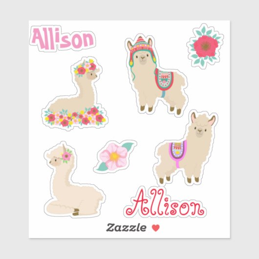 Kinder Llama gepersonaliseerde leuke set Sticker (Vel)