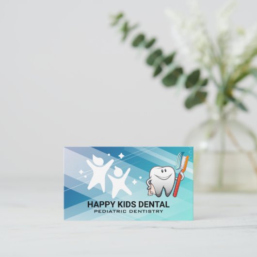 Kinder Logo | Tand en borstel Cartoon Visitekaartje (Staand voorkant)
