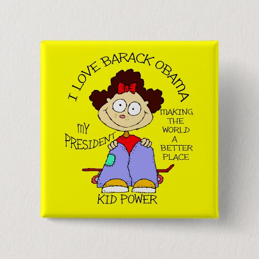 KINDER LOVE OBAMA VIERKANTE BUTTON 5,1 CM (Voorkant)