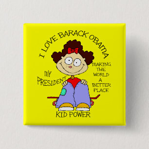 KINDER LOVE OBAMA VIERKANTE BUTTON 5,1 CM