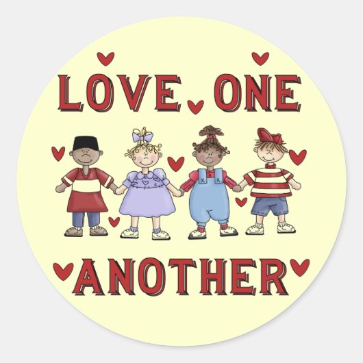 Kinder Love One Another T-shirts en geschenken Ronde Sticker (Voorkant)